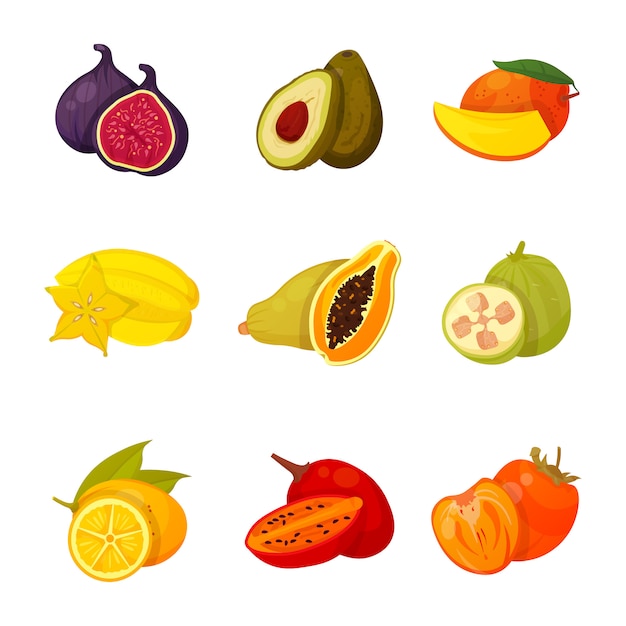 Set of exotic fruits sliced