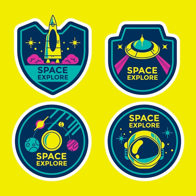 Set of explore mission in space badge concept