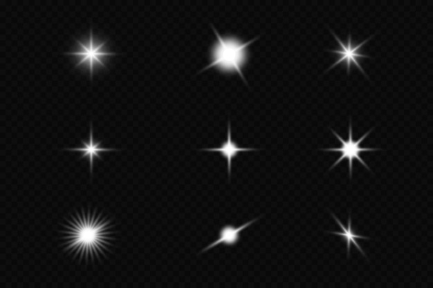 set of explosion sun. star shining. glow light effect.