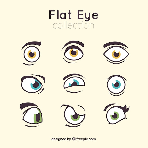 Vector set of expressive eyes with colored eyes