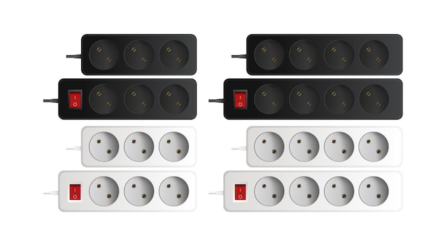 Vector set of extension cords with two sockets. portable power socket. realistic style vector.