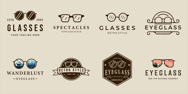 Set of eyeglass logo vector vintage illustration template icon graphic design