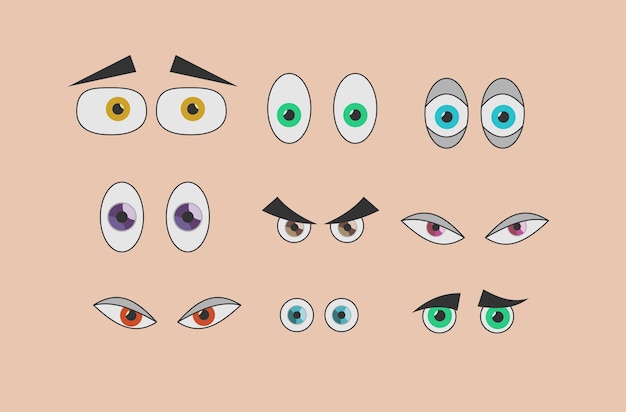 Vector a set of eyes cartoon multicolored eyes emotional eyes surprised angry distressed sleepy eyes