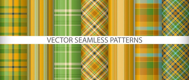 Set fabric background vector texture textile check seamless plaid pattern tartan collection