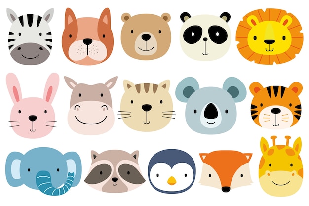 Vector set of face cute animals