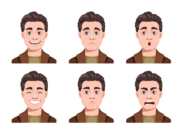 Vector set of face expressions of man