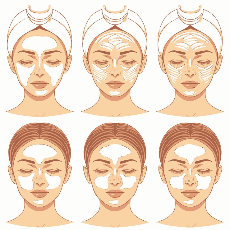 Vector a set of face masks of a woman with a white cloth on her head