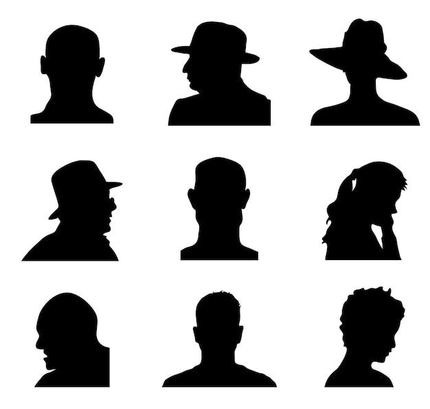 Vector a set of face silhouettes