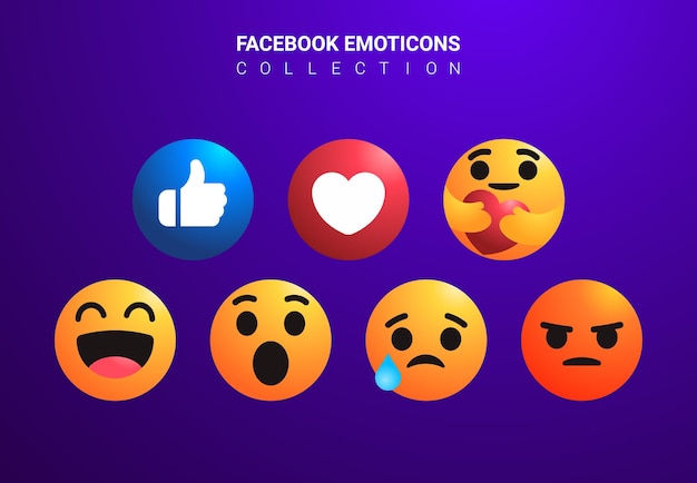 Vettore set di emoticon di facebook in stile gradiente 3d