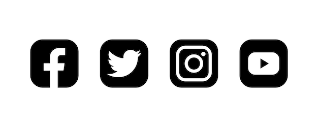 Set of facebook twitter instagram and youtube icons.