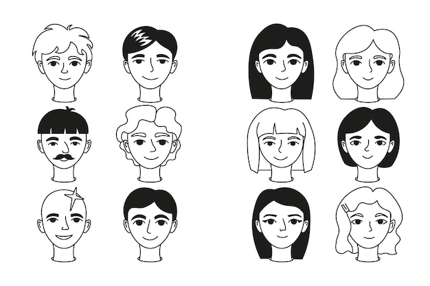 Set of faces avatars men and women