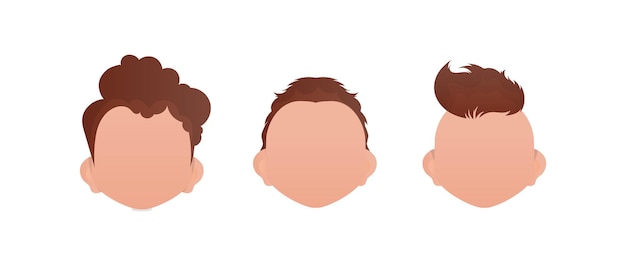 Vector set of faces of little boys with different styles of haircuts isolated on white background