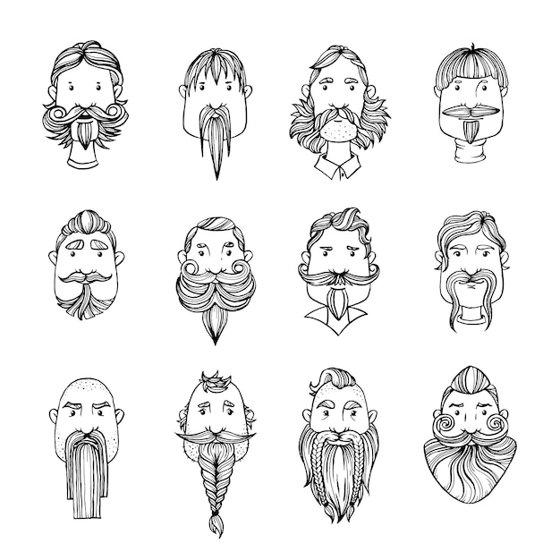 Vector a set of faces of a man with a beard.