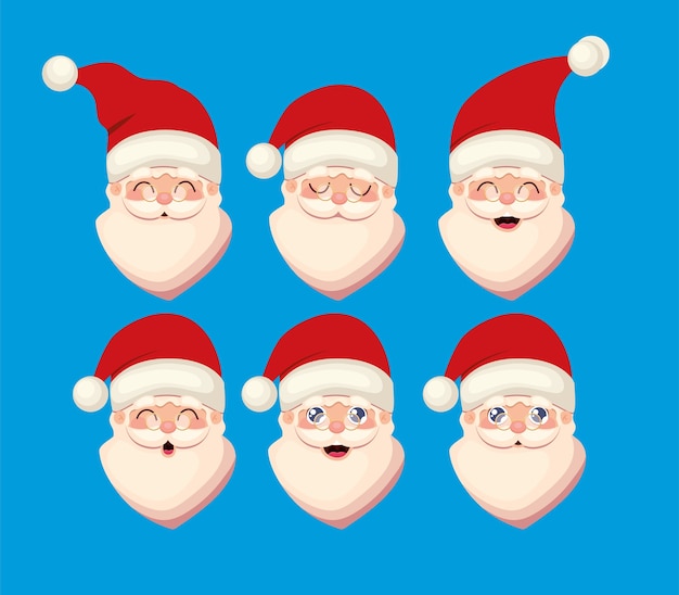 set of faces santa claus   illustration 