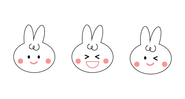 Set of facial expression rabbit cartoon Icon and emoticon