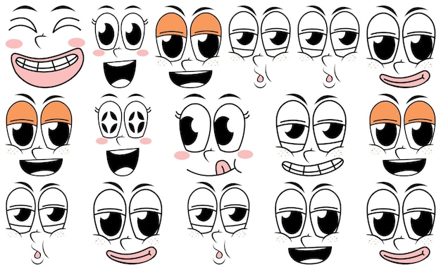 set of facial expression on white background