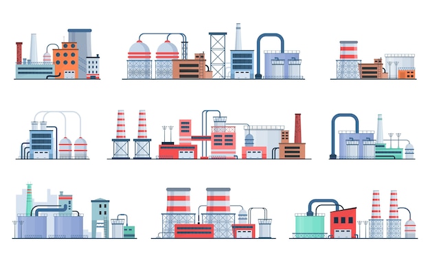 Vector set of factory style or industrial building