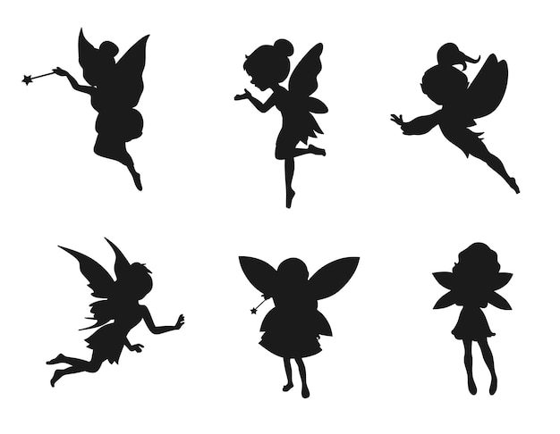 Vector set of fairy isolated vector silhouette