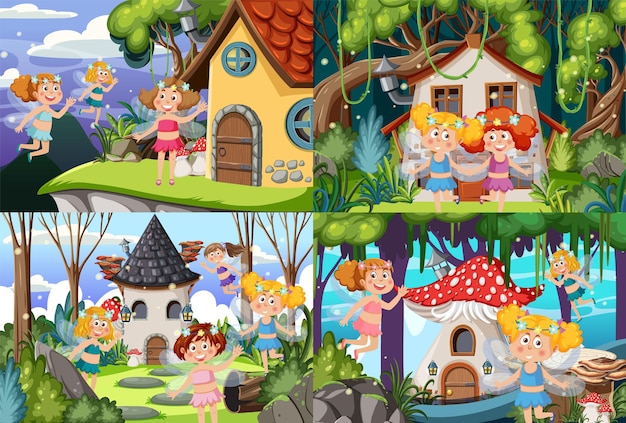 Set of fairy tale house background