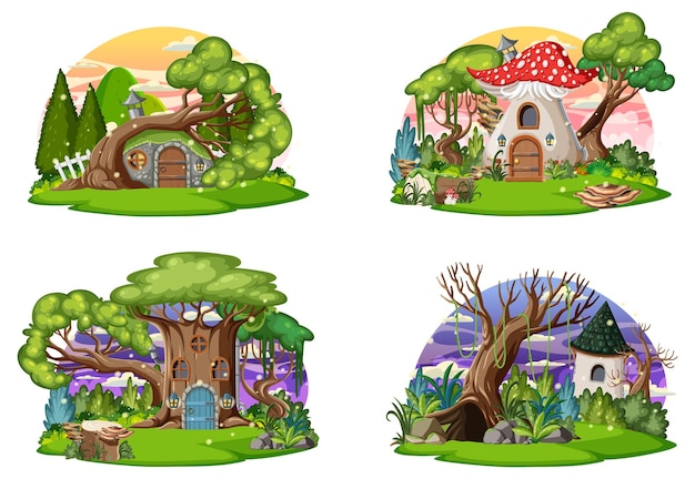 Set of fairy tale house isolated