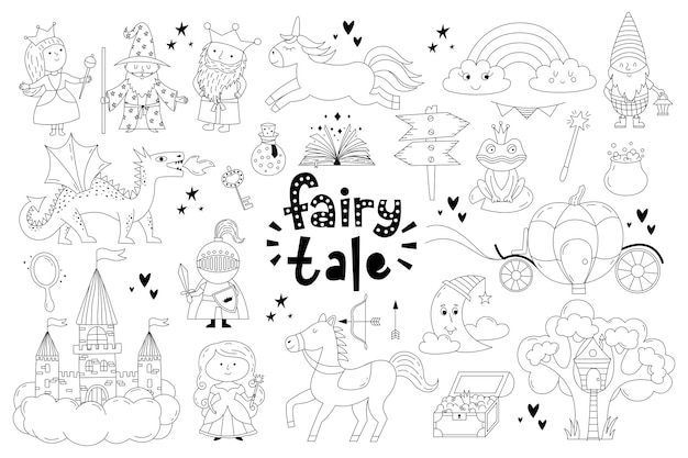 Set of fairy tale objects collection.