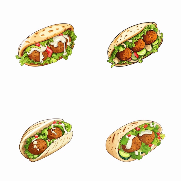 Vettore serie di illustrazioni vettoriali di falafel