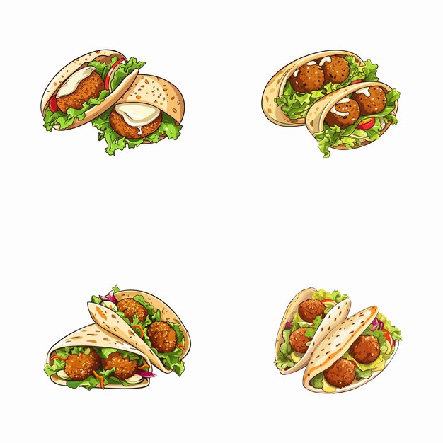 Vettore serie di illustrazioni vettoriali di falafel