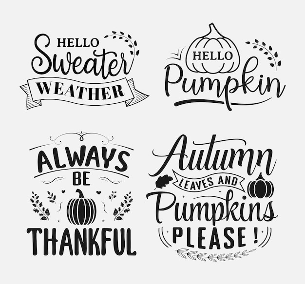 Set of fall lettering autumn quote for print lettering for tshirt poster and card