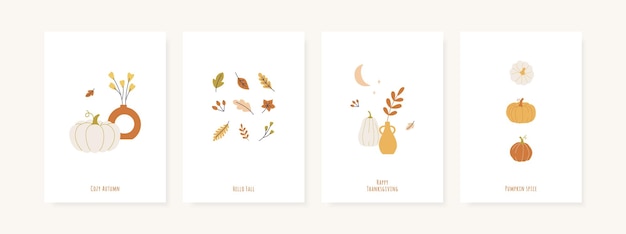 set of fall season greeting cards and poster template
