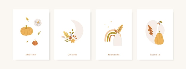 set of fall season greeting cards and posters