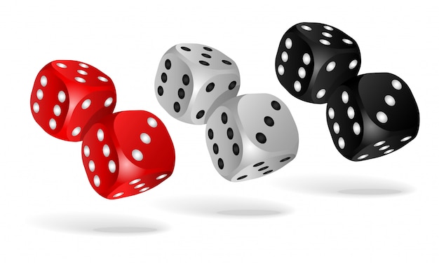 Set of falling dice isolated on white.