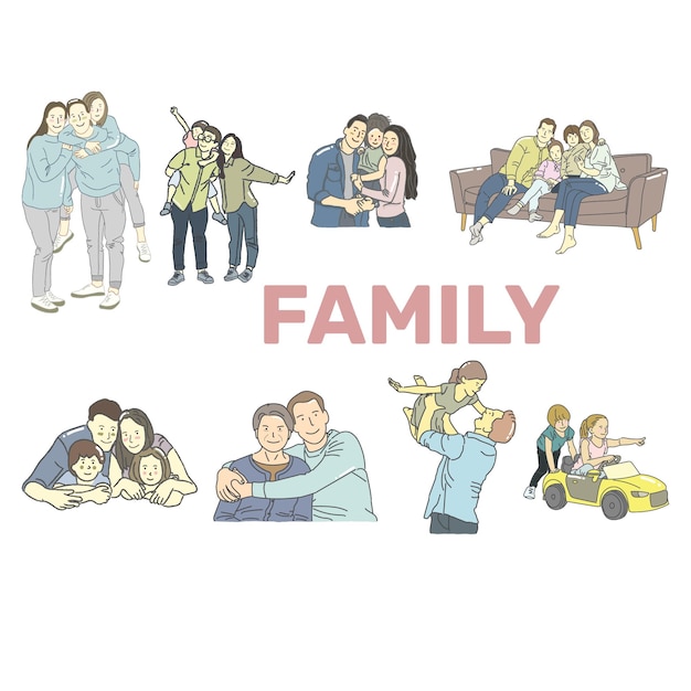 Vector set of family activity