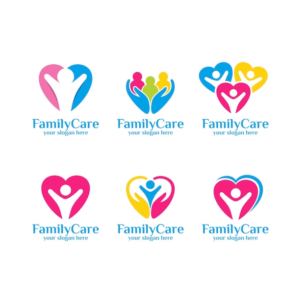 set di modello di logo di cura della famiglia