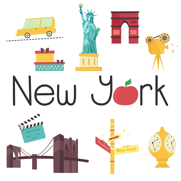 Vector set of famous new york attractions and symbols