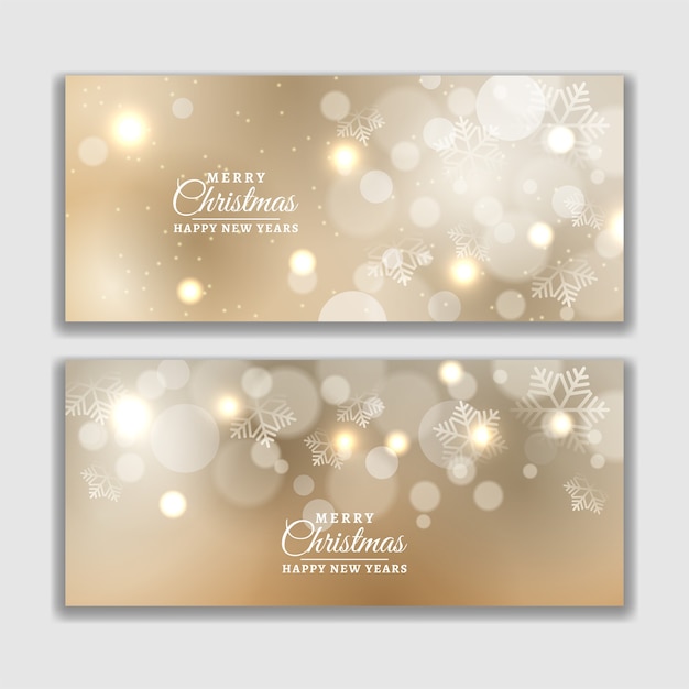 Premium Vector | Set of fancy merry christmas banner with bokeh effect