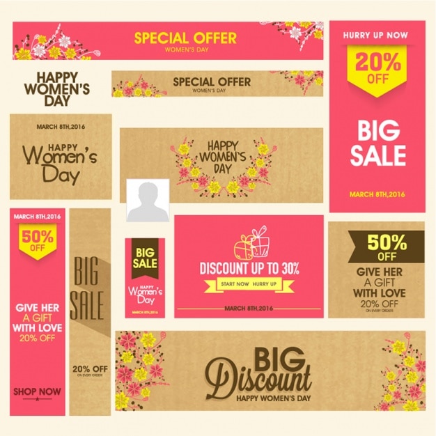 Vector set of fantastic banners with yellow details for women's day