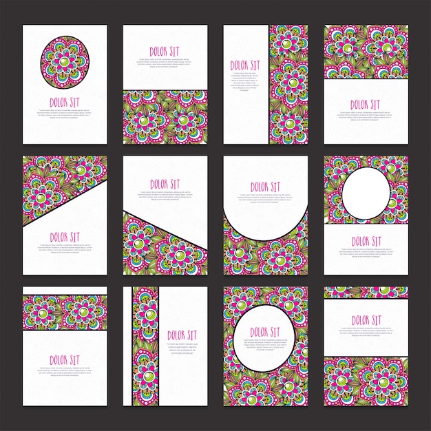 Set of fantastic flyers with colored flowers