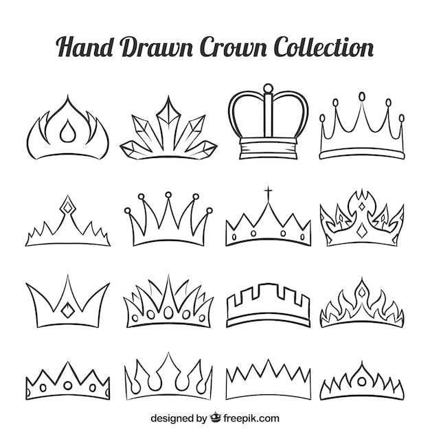 Vector set of fantastic hand-drawn crowns