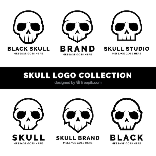 Set of fantastic logos with black skulls