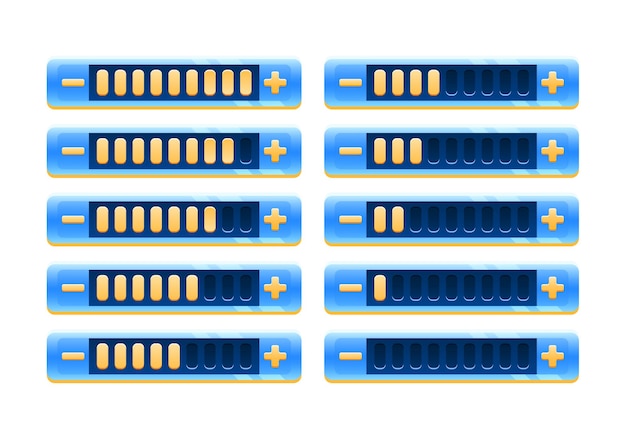 Vector set of fantasy blue space game ui progress bar panel with increase and decrease button