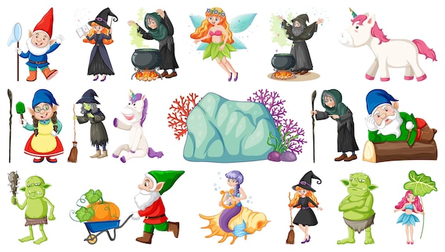 Set of fantasy fairy tale characters and elements