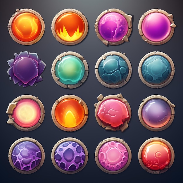 Vector set of fantasy stone game buttons for ui and ux