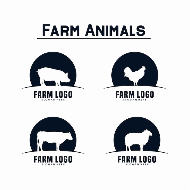 Set of farm animals logo design