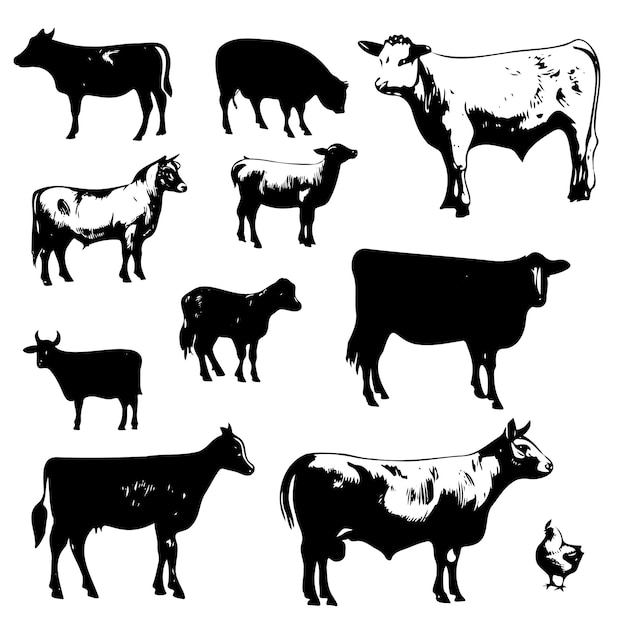 Set farm animals vector sketches hand drawn illustration background advertising and design of flyers