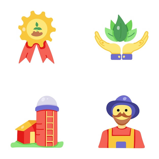 Set of Farm Life Flat Icons