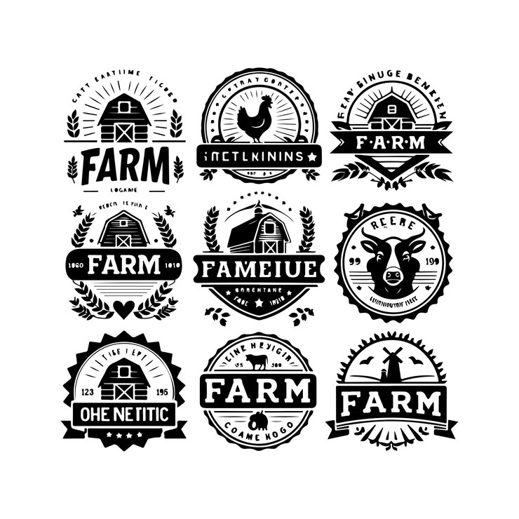 Set of farm logo silhouette Orange Farm logo icon set silhouette vector art Illustration