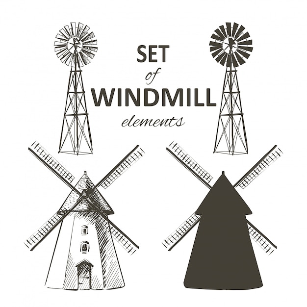 Vector set of farm windmill