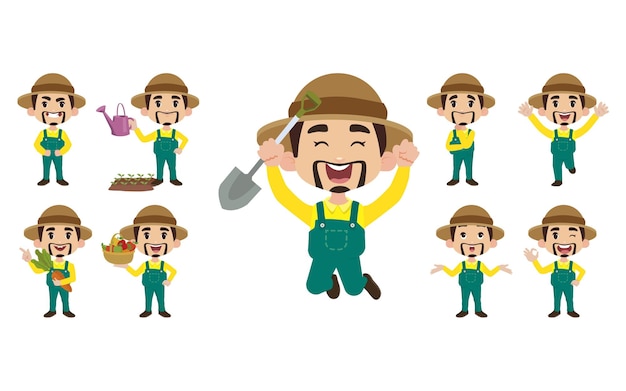 Set of farmer and gardener with different poses