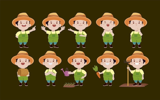 Set of farmer and gardener with different poses