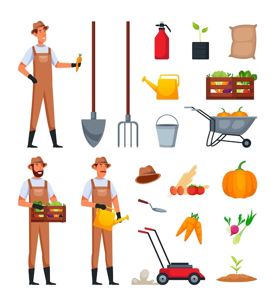 Set of farmer vector characters